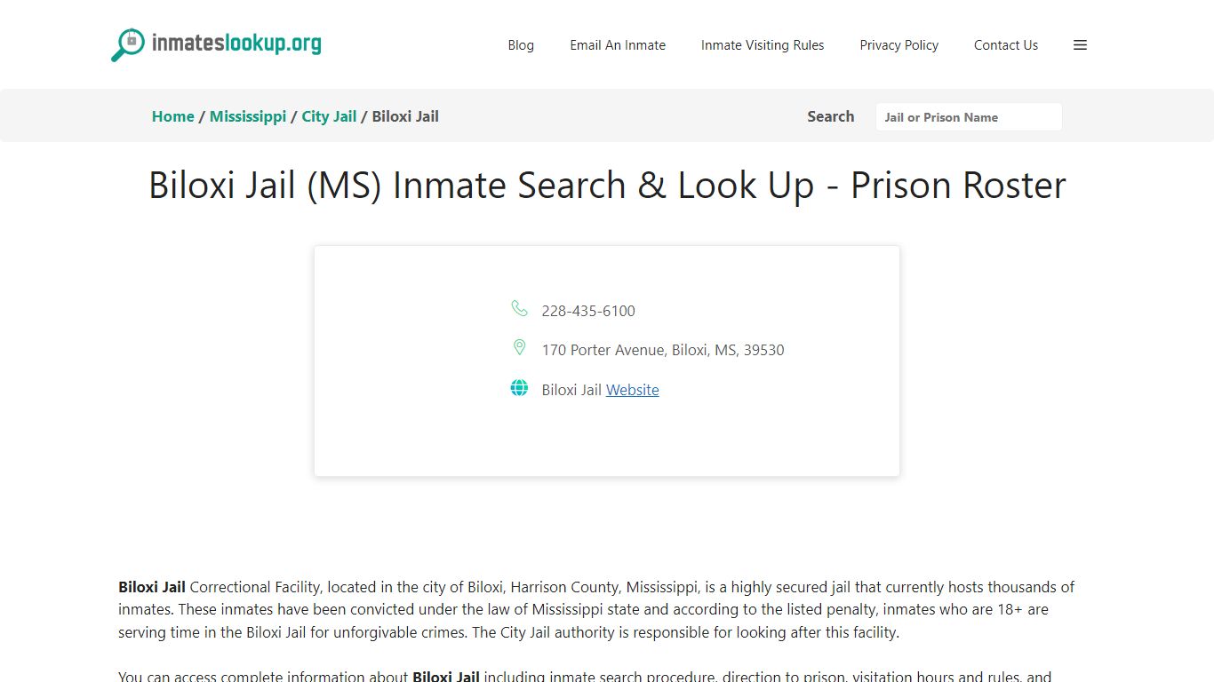 Biloxi Jail (MS) Inmate Search & Look Up - Prison Roster