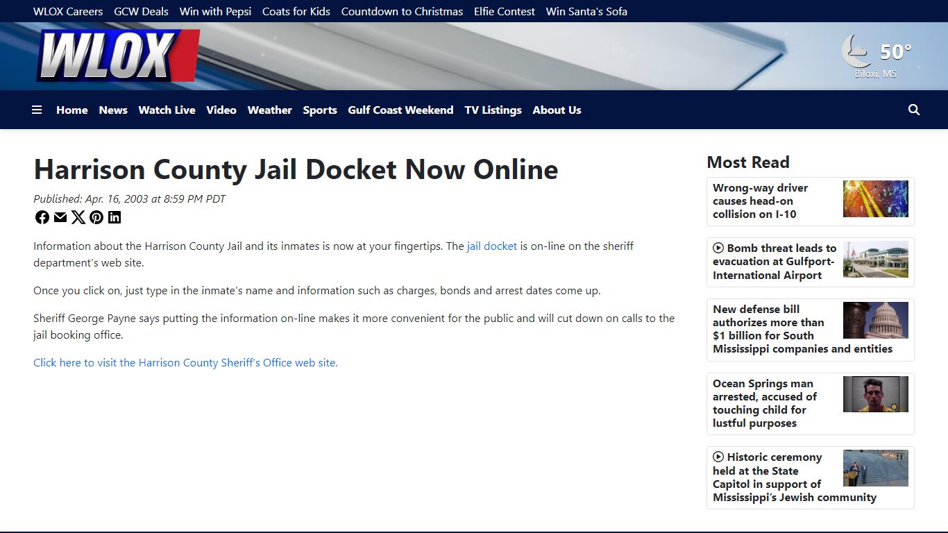 Harrison County Jail Docket Now Online - WLOX